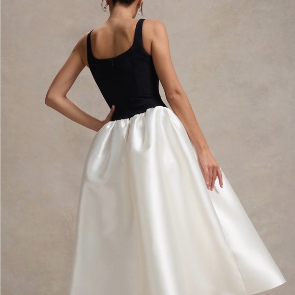 Club L London Christie Elegant Black and White Women's Dress (Basque Waist) - Picture 5 of 7